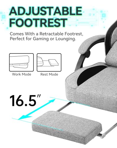 Gaming Chair, Computer Office Chair with Foot Rest, Ergonomic Fabric Desk Chair with Adjustable Lumbar Support & Headrest, Comfortable PC Reclining Gaming Chairs for Adults, Silla Gamer 350lbs