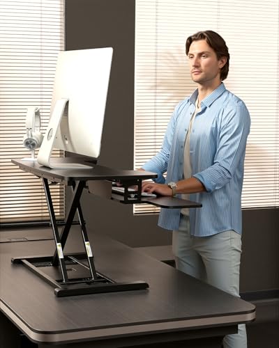 FLEXISPOT 35″ Electric Standing Desk Converter – Motorized Height Adjustable Sit Stand Riser, Fits Dual Monitors & Laptop, Wide Keyboard Tray, Smooth Quiet Lift, Home Office & Workstation Upgrade