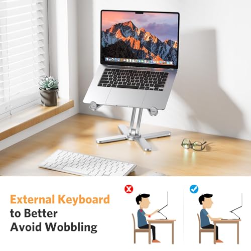 OMOTON LA10 360° Rotating Laptop Stand Riser for Desk, Ergonomic Foldable Computer Stand Adjustable Height Angles for Collaborative Work, Easy Storage Fit Macbooks,All Laptops up to 16 inches, Silver