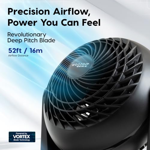 IRIS USA WOOZOO Desk Fan, Air Circulator, 3 Speeds, 52ft Max Air Distance, 157ft² Coverage, 360° Adjustable Vertical Tilt, 20db Quiet Motor, Fan for Bedroom, Office, Dorm, Medium, Black