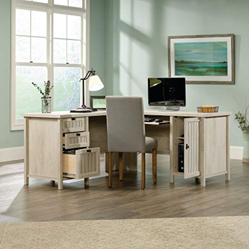 Sauder Costa L-Shaped Desk, Chalked Chestnut, Home Office with Storage & Keyboard Tray