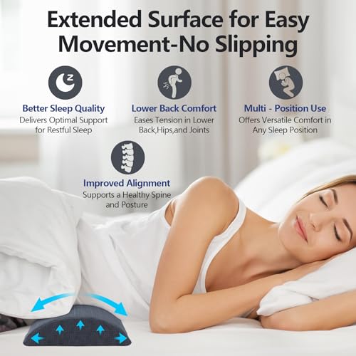 Cozyhealth - 2.95" H*18.7" L - Soft Small Lumbar Pillow for Sleeping, Memory Foam Back Lumbar Support Cushion for Lower Back Pain Relief Bed Waist Sleep Support Pillow for Side, Back(Dark Grey, Small)