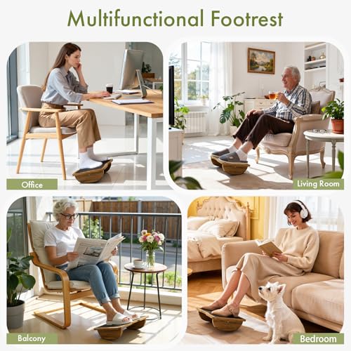 Atoping Ergonomic Wooden Footrest for Under Desk, Foot Rest with Anti-Slip Surface, Comfortable Desk Foot Stool for Office Home Gaming, Improve Posture & Promote Blood Circulation