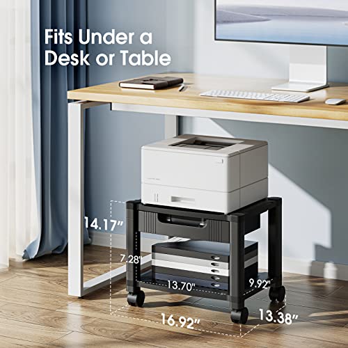 HUANUO Printer Stand, Large Dual Monitor Stand with Drawer