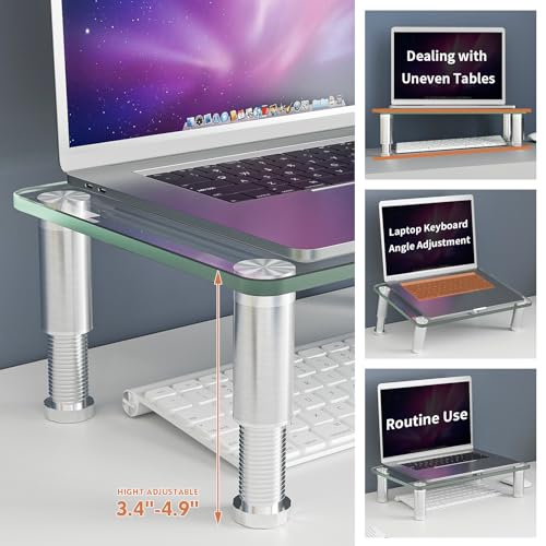 Hemudu Clear Computer Monitor Stand Riser with Height Adjustable Multi Media Desktop Stand for Flat Screen LCD LED, Laptop/Notebook/Xbox One,HD01T-002