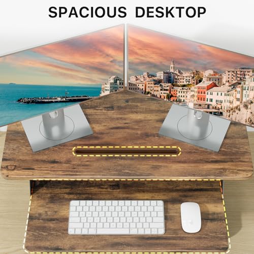 JOY worker Standing Desk Converter, 32" Wide Height Adjustable Sit Stand Up Desk Riser with Keyboard Tray, Desktop Workstation Riser for Home Office Computer Laptop, Particle Board, Rustic
