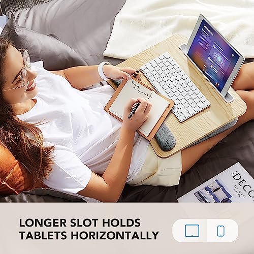 HUANUO Laptop Lap Desk - Portable Lap Desk with Pillow Cushion, Fits up to 15.6 inch Laptop, with Anti-Slip Strip & Storage Function for Home Office Students Use as Computer Laptop Stand - Light Wood