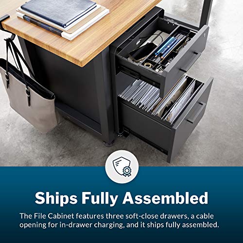 Vari Three Drawer File Cabinet - Mobile Filing Cabinet for Home or Office - Hanging File Storage - Lockable Drawers with Heavy-Duty Steel and Rolling Casters - Charcoal Grey