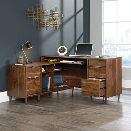Sauder Clifford Place L-Desk, L: 59.06" x W: 53.54" x H: 30.2", in Grand Walnut finish