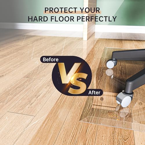 55“x46” Beveled Edge Tempered Glass Chair Mat, 5MM Thick, 1000Lbs Weight Capacity, Clear Ultra-Smooth, Suitable for Hardwood Floors & Carpet, Anti-Scratch Anti-Yellow, Home Office Use