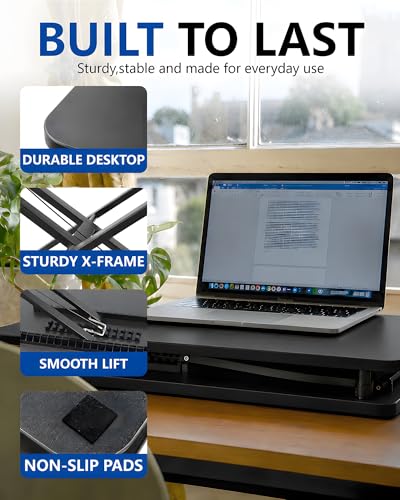 biueus Ultra-Slim Standing Desk Converter, 25.16" x 15.75" Compact Height Adjustable Desk Riser for Standing, Sit Stand Desktop Converter for Monitor or Laptop, No Assembly, Black