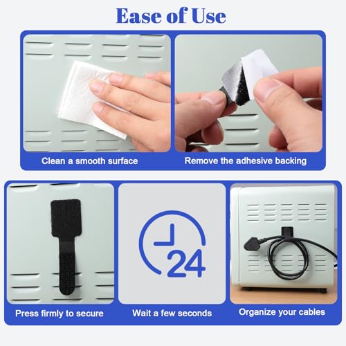 100PCS Cable Management Under Desk, Hook and Loop Cable Straps Self Adhesive Cable Organizer, Reusable Cable Ties for Cords Home Office TV Computer Car Wire Organizer, Black