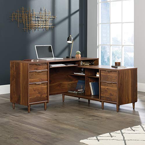 Sauder Clifford Place L-Desk, L: 59.06" x W: 53.54" x H: 30.2", in Grand Walnut finish
