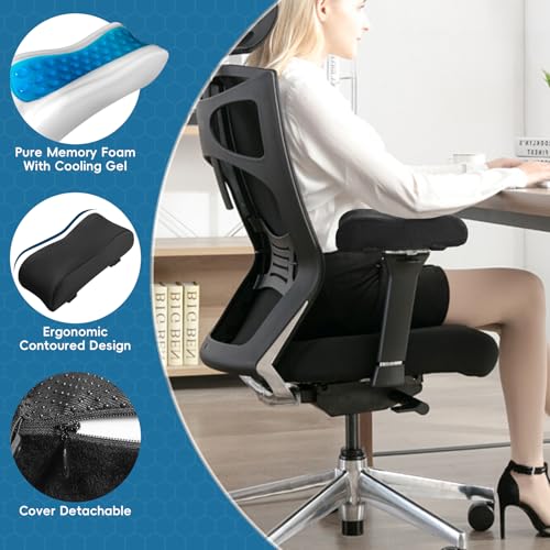 Ergonomic Memory Foam Chair Armrest Pads with Cooling Gel - Non-Slip Elbow Support Cushion for Office/Gaming/Desk Chairs, Washable Cover, Set of 2