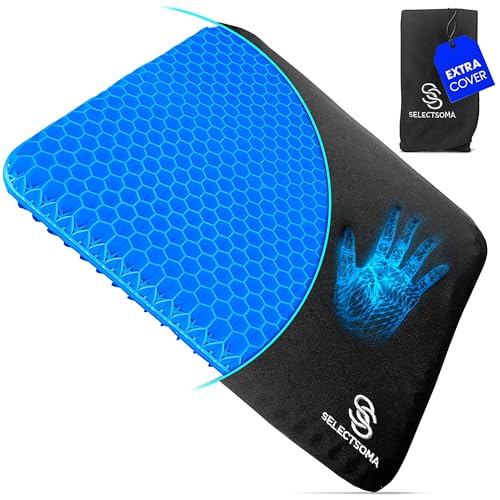 SelectSoma Double-Thick Gel Seat Cushion for Long Sitting Pressure Relief for Back, Sciatica, Coccyx, Tailbone Pain - Cushion for Airplane Travel, Office Chair, Wheelchair, Car & Truck - Egg Seat Pad
