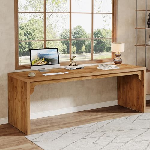 Tribesigns 78.7-Inch Extra Long Desk, Two Person Long Computer Desk, Double Writing Table for Home Office, Light Walnut Brown