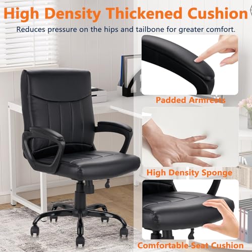 CLATINA Leather Office Executive Chair with Lumbar Support and Padded Armrestes, Swivel Rolling Ergonomic Mid Back Computer Task Desk Chair for Home, Conference, Waiting Room, Black, 8 Pack