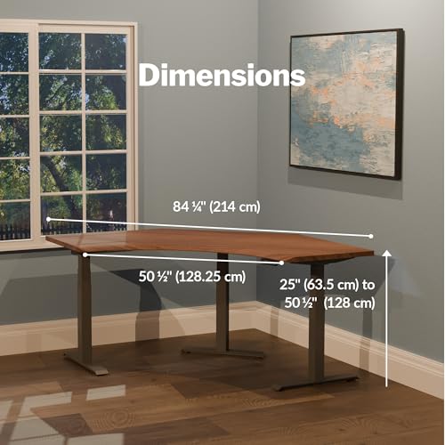 Vari Command Center Electric Standing Desk – 120° Curved Sit-Stand Gaming Desk Corner Workstation for Triple Monitors + Sloped Front Edge, 4 Height Settings, 200 lb Capacity (Walnut Top/Slate Legs)