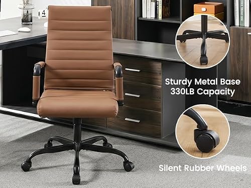 Seanail Leather Office Desk Chair, Conference Room Chairs with Wheels, Modern Executive Computer Guest Chairs with Arms