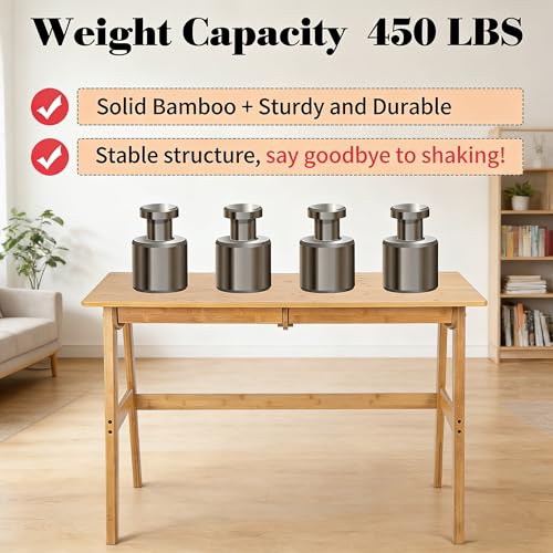 Nnewvante Writing Computer Desk 46" Bamboo Home Office Table with 2 Drawers, Modern Furniture Simple Study Makeup Workstation