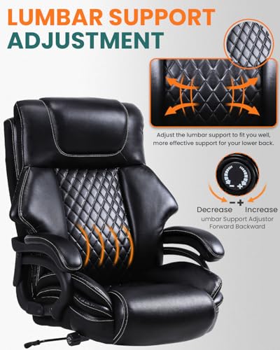 BOSMILLER 650lbs Large Big and Tall Office Chair for Heavy People with Adjustment Lumbar Support, Comfy Padded Heavy Duty Leather Executive Office Chair with Quiet Rubber for Adults 8 Hours Daliy Work