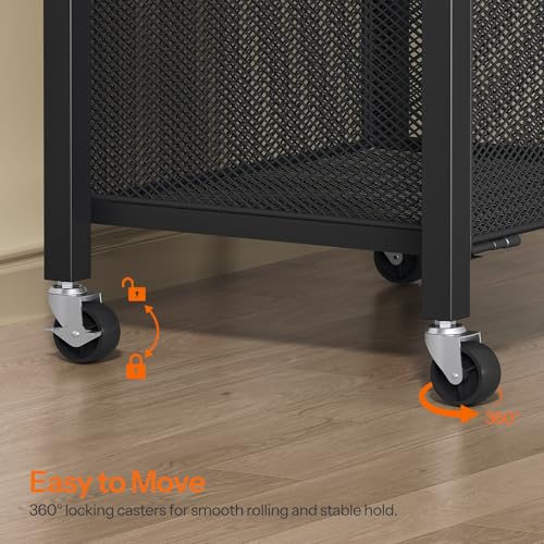 HOOBRO Printer Stand, Printer Table with Charging Station, Printer Cart with Hanging File Folder Organizer, Rolling File Cabinet Cart, Shelf for Home Office, Rustic Brown and Black BF17UPS01