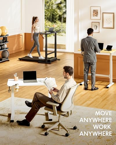 FLEXISPOT H7 Plus Gas Spring Adjustable Standing Desk, Mobile Rolling Sit-Stand Table with Wheels, Cordless Stand Up Desk for Small Spaces & Home Office, 32" One-Piece Desktop White,Height 27.6"–45"