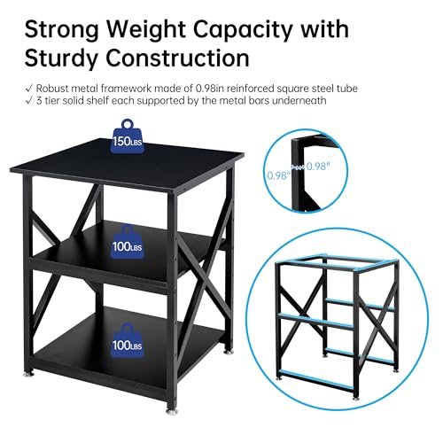 Fannova Printer Stand, 23.6 x 23.6 x 30.1 Inches Large Square Printer Table with Height Adjustable Storage Shelf, 3 Tier Rolling Printer Cart with Industrial Wheels for Home Office - Black