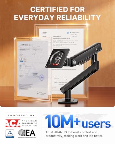 HUANUO FlowLift™ Pro Monitor Arm for 13–32" Screens, MechaSpring Monitor Mount, Fully-Adjustable Monitor Stand with Tilt/Swivel/Rotation, Tool-Free VESA Mount, C-Clamp/Grommet Base, Max Load 19.8 lbs
