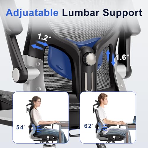 marrap Ergonomic Office Chair, Mesh Seat Cushion with 3D Armrests and 3D Headrest, Adjustable Lumbar Support with 90-120° Rocking Function for Home Office, Black