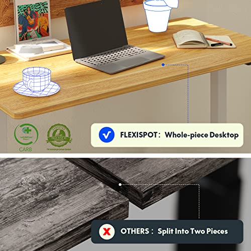 FLEXISPOT EN1 One-Piece Standing Desk 48 x 24 Inches Height Adjustable Electric Sit Stand Up Desk for Home Office (White Frame + Maple Desktop)