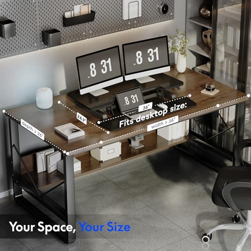 FLEXISPOT Standing Desk Converter 36" Desk Riser, Height Adjustable Desktop Riser Sit Stand Computer Workstation, Spacious Stand Up Desk Converter for Laptop Keyboard and Monitor Setup, Black
