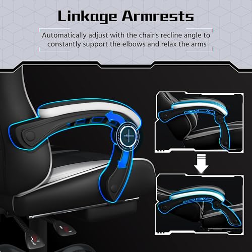 Yaheetech Gaming Chair with Electric Massage Lumbar Support, Footrest & Headrest — Ergonomic High Back Recliner for Home Office, Computer Desk Chair, Height Adjustable, 300 lbs, Black/White