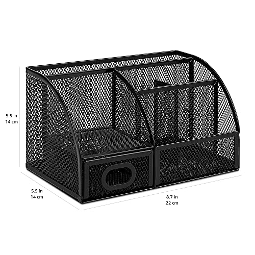 Amazon Basics Mesh Pen Holder and Desktop Desk Organizer, Office Caddy Storage for Writing Utensils, 9.1 x 5.9 x 5.5 inches, Black