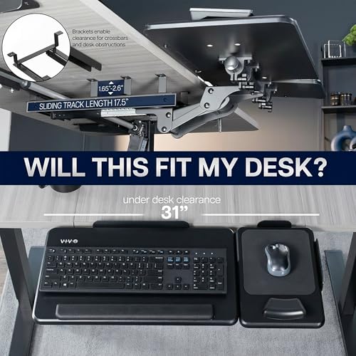 VIVO Adjustable 27 x 12 inch Under Desk Keyboard Tray with 2-Part Tilting Design, Ergonomic Under Table Mount with Padding, Black, Mount-KBTM1