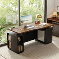 ModernMate 71" Electric Standing Executive Desk with Privacy Panel, Large One-Piece Height Adjustable Stand Up Desk, Power Outlet & Storage for Home Office, Black Walnut