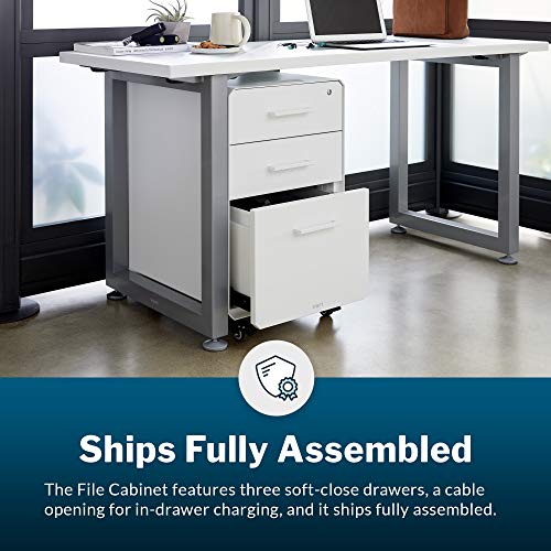 Vari File Cabinet for Office Storage with Three Drawers - Roll & Lock Caster Wheels (White)