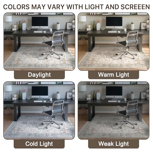 36"x48" Office Chair Mat for Hardwood Tile Floor, Under Desk Carpet Protector for Rolling Computer Chair Mat, Machine Washable Area Rug, Anti-Slip 1/5" Thick Low Pile Thin Vinyl Floor Mat, Taupe