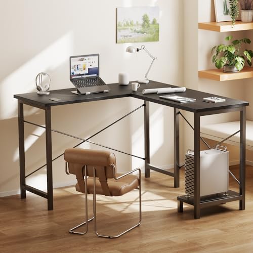 DUMOS L Shaped Desk, Computer Gaming Desks Corner Office Table with CPU Shelf for Home Study Writing Work Station 50 Inch, Sturdy Modern Design, Ideal for PC Setup, Study, and Home Office Use, Black