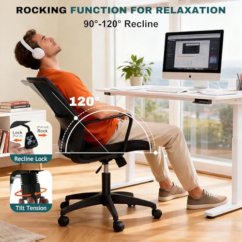PayLessHere Gaming Chair Ergonomic Computer Chair Office Chair Video Game Chairs with Lumbar Support Desk Chair Armrest Mid Black Cushion Swivel Rolling Chair with Wheels for Home Office(Black)