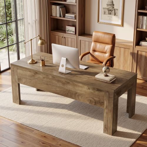 Tribesigns 63-Inch Office Desk, Modern Executive Desk with Large Tabletop, Wooden Computer Desk, Long Workstation for Home Office, Light Brown
