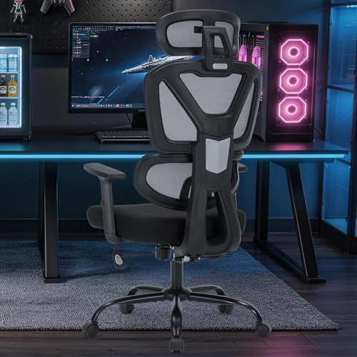 Ergonomic Office Chair,Computer Desk Chair with Adjustable Lumbar Support & 3D Headrest,5D Armrests,90-135° Recline,Breathable Mesh High Back,BIFMA Certified,Home Office Gaming Chair for Adults,Black