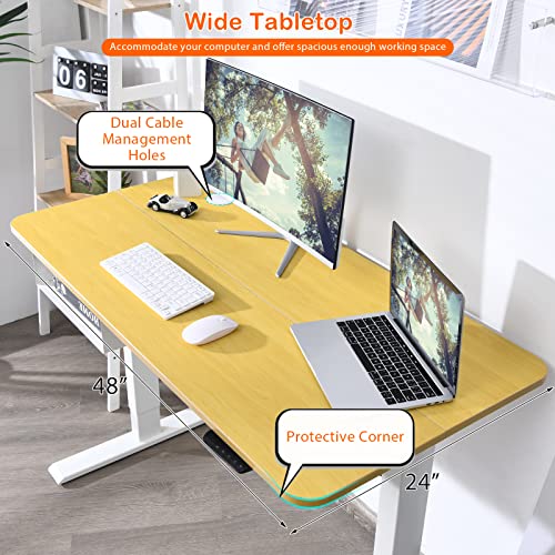 Tangkula Electric Height Adjustable Standing Desk w/USB Port, 48-Inch Sit to Stand Computer Workstation, Ergonomic Stand up Desk w/Cable Holes, Hook, Storage Compartment, Memory Controller