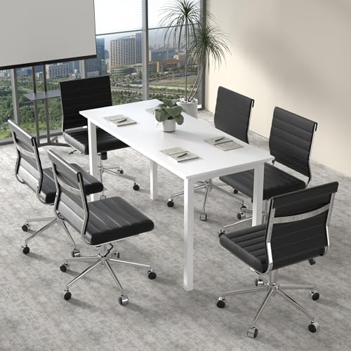 Okeysen Armless Office Desk Chair, Mid Back Ergonomic Swivel Conference Room Chair, Adjustable Height PU Leather Home Desk Chair, Modern Small Rolling Computer Task Chair, Black