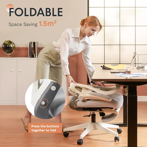 FLEXISPOT Foldex Office Folding Chair, Ergonomic Chair for Small Spaces with Lumbar Support, Flip-up Armrests, 3D Headrest, Desk Chairs with Footrest for Work,Video Game Black