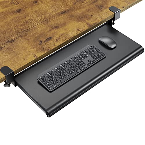 HUANUO Keyboard Tray Under Desk, Ergonomic Large Keyboard Tray with C Clamp, Updated Metal Slide Rail Keyboard Tray Mouse Tray, Pull Out Platform Computer Drawer for Typing, 27.5" W x 12.2" D, Black