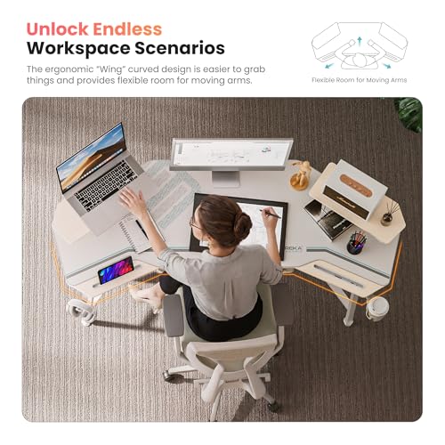 EUREKA ERGONOMIC Aero 72 Inch Gaming Desk with Keyboard Tray, Large Computer Desk Led Lights, Wing-Shaped Monitor Stand Dual Headphone Hanger Cup Holder for Studio,Streamer,Live,Maple