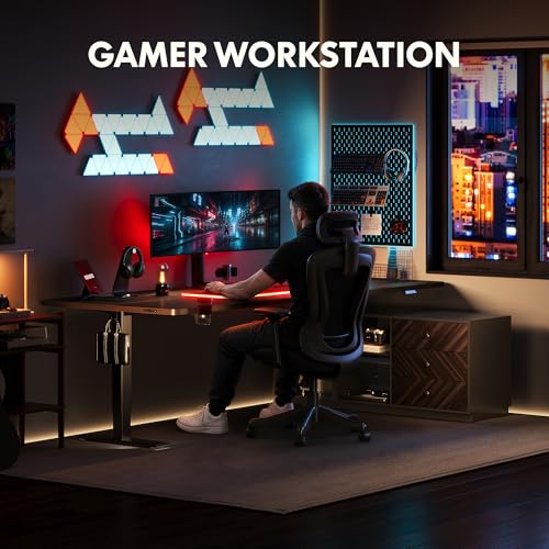 FLEXISPOT L Shaped Executive Standing Desk with Drawers, Large Electric Height Adjustable Desk, Sit Stand Desk for Home Office and Workstation, PC Cabinet (71"x32" Black Walnut)
