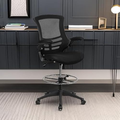 Flash Furniture Kelista Mid-Back Swivel Office Chair with Adjustable Seat Height, Ergonomic Mesh Desk Chair with Flip-Up Armrests, Black