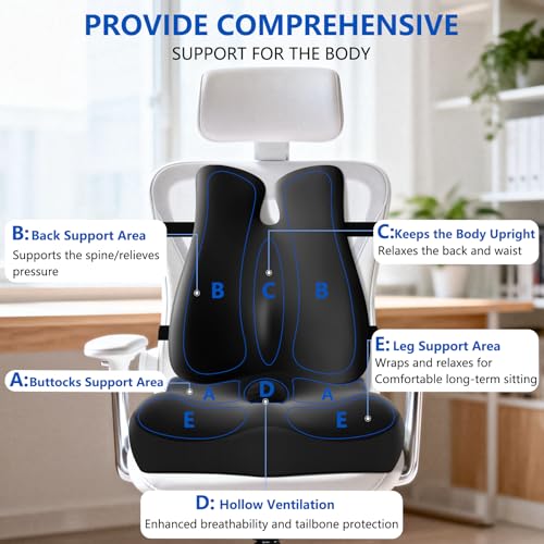 JIPORIER Lumbar Support Pillow for Office Chair,Seat Cushion with Back Support,Office Chair Cushion for Tailbone Pain,Sciatica and Hemorrhoid Relief (Black)